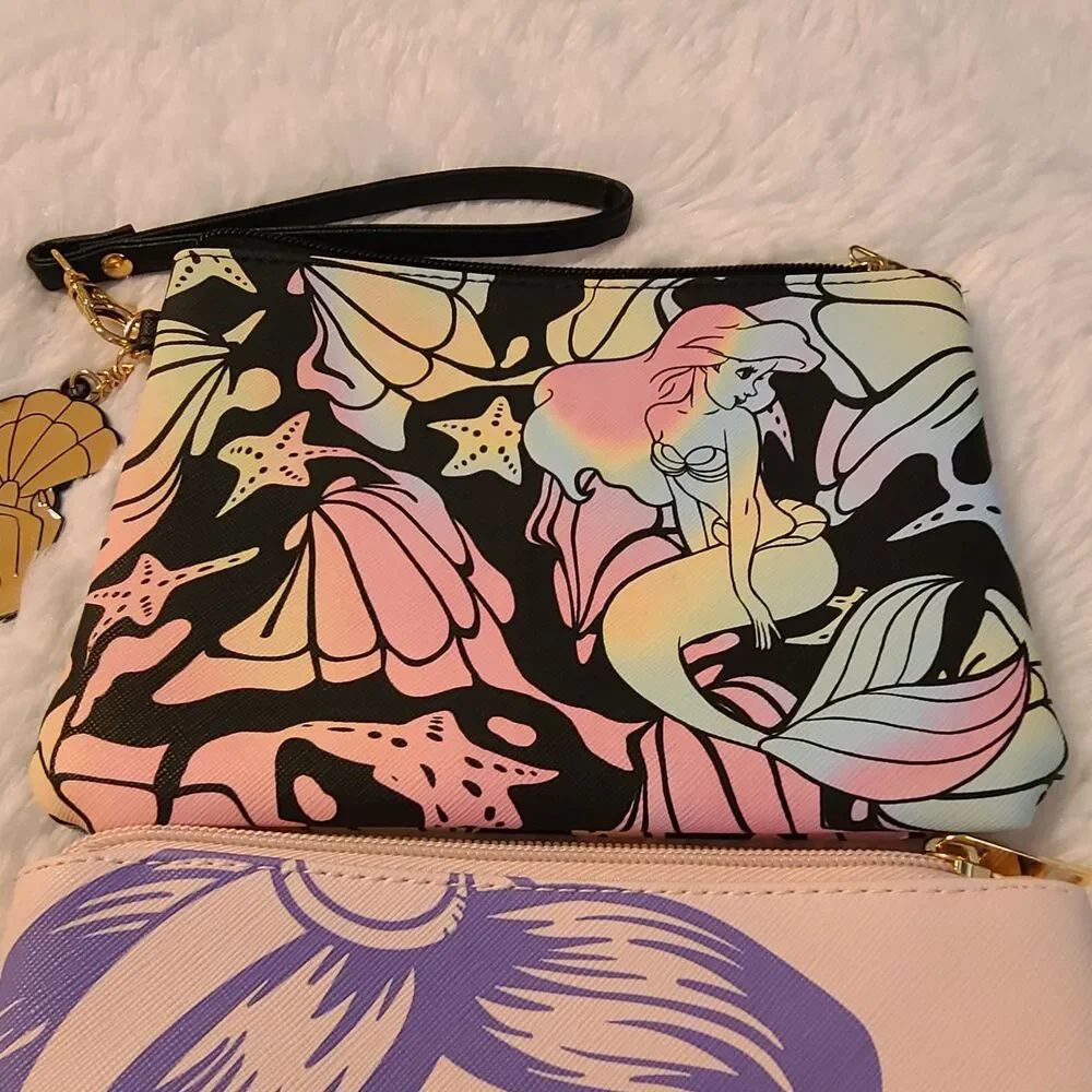 Disney Princess Ariel Little Mermaid & Jasmine Aladdin Cosmetic Bag Purse Lot 2